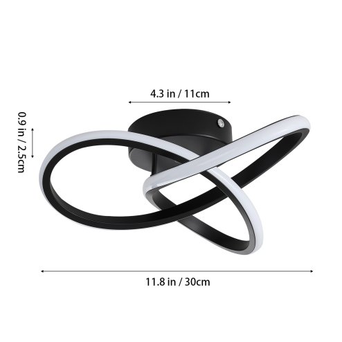 Living and Home 30cm Black Infinity Swirl LED Ceiling Light, 26W 6500K Cool White Modern Hallway Ceiling Lamp, Aluminum & Silicone Flush Mount Corridor Light