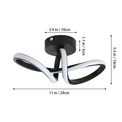 Living and Home 28cm Black Abstract Twisted Loop LED Ceiling Light, 20W 6500K Cool White Flush Mount Hallway Lamp Made of Aluminum & Silicone