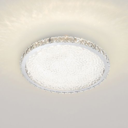 Living and Home 40cm Round Chrome LED Crystal Flush Mount Ceiling Light, 24W Dimmable 3 Color Changing Crystal Ceiling Lamp with Remote Control