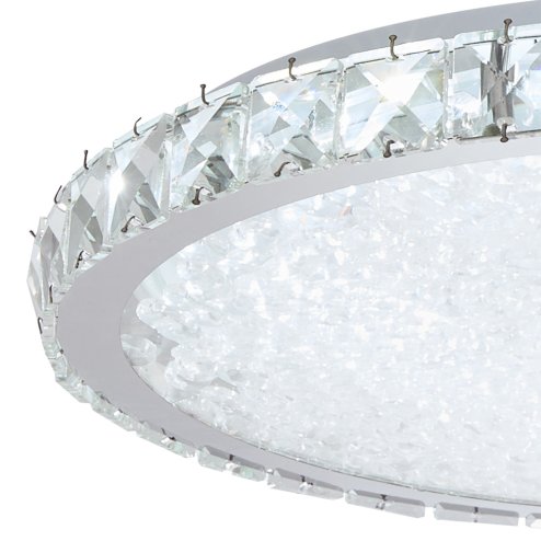 Living and Home 40cm Round Chrome LED Crystal Flush Mount Ceiling Light, 24W Dimmable 3 Color Changing Crystal Ceiling Lamp with Remote Control