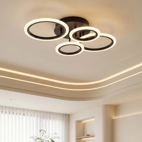4-Light Rings Adjustable LED Ceiling Light with Remote Control