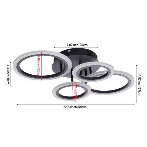 4-Light Rings Adjustable LED Ceiling Light with Remote Control