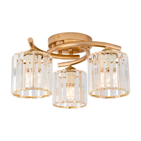 Living and Home 3-Light Gold Flush Mount Ceiling Light, Metal Frame Vertical Crystal Glass Shade Ceiling Lamp, E27 Socket Ceiling Fixture (Bulbs Not Included)
