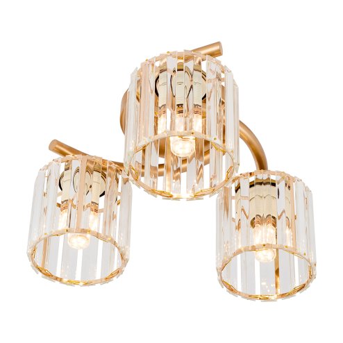 Living and Home 3-Light Gold Flush Mount Ceiling Light, Metal Frame Vertical Crystal Glass Shade Ceiling Lamp, E27 Socket Ceiling Fixture (Bulbs Not Included)