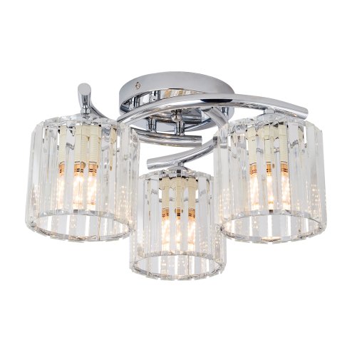 Living and Home 3-Light Silvery Flush Mount Ceiling Light, Metal Frame Vertical Crystal Glass Shade Ceiling Lamp, E27 Socket Ceiling Fixture (Bulbs Not Included)