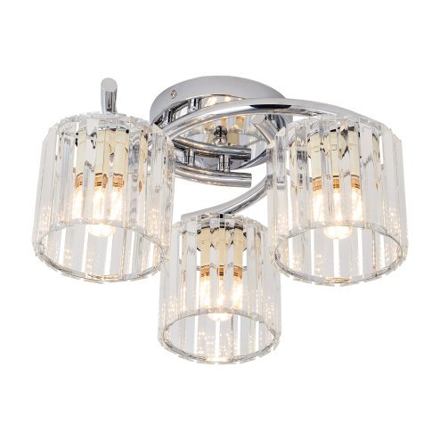 Living and Home 3-Light Silvery Flush Mount Ceiling Light, Metal Frame Vertical Crystal Glass Shade Ceiling Lamp, E27 Socket Ceiling Fixture (Bulbs Not Included)