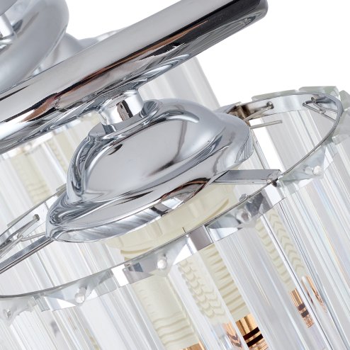 Living and Home 3-Light Silvery Flush Mount Ceiling Light, Metal Frame Vertical Crystal Glass Shade Ceiling Lamp, E27 Socket Ceiling Fixture (Bulbs Not Included)