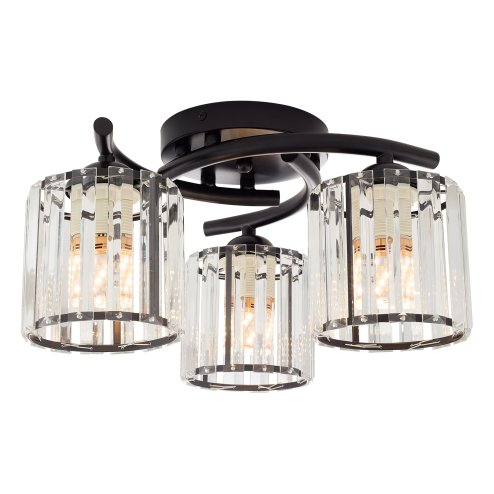 Living and Home 3-Light Black Flush Mount Ceiling Light, Metal Frame Vertical Crystal Glass Shade Ceiling Lamp, E27 Socket Ceiling Fixture (Bulbs Not Included)