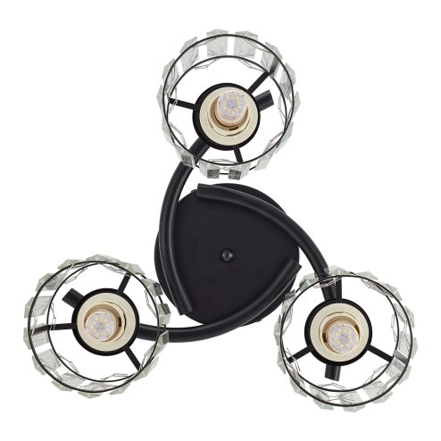Living and Home 3-Light Black Flush Mount Ceiling Light, Metal Frame Vertical Crystal Glass Shade Ceiling Lamp, E27 Socket Ceiling Fixture (Bulbs Not Included)