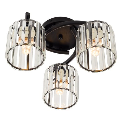 Living and Home 3-Light Black Flush Mount Ceiling Light, Metal Frame Vertical Crystal Glass Shade Ceiling Lamp, E27 Socket Ceiling Fixture (Bulbs Not Included)