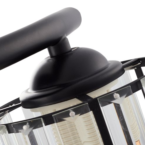 Living and Home 3-Light Black Flush Mount Ceiling Light, Metal Frame Vertical Crystal Glass Shade Ceiling Lamp, E27 Socket Ceiling Fixture (Bulbs Not Included)