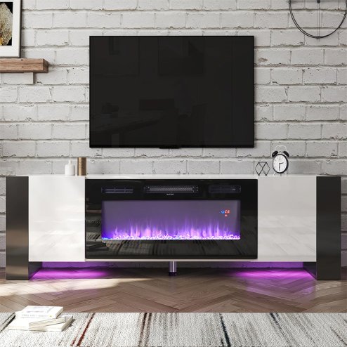 Living and Home Recessed Electric Fireplace TV Stand with Remote Control