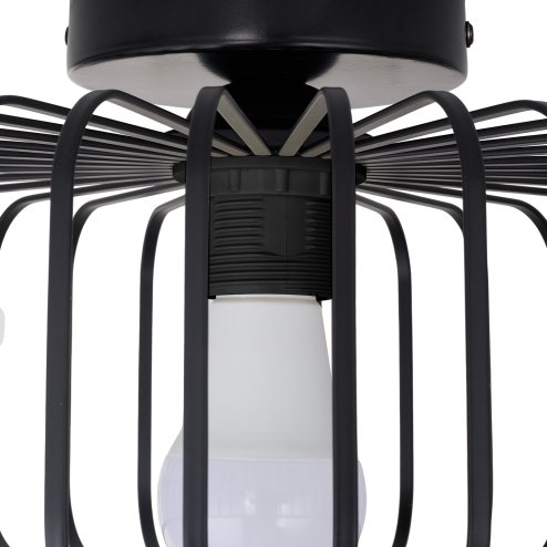 Living and Home Black Metal Wire Cage Flush Mount Ceiling Light, E27 Single Lamp Holder Industrial Ceiling Lamp with 3 Color LED Bulb, Wall Controlled Lighting Fixture