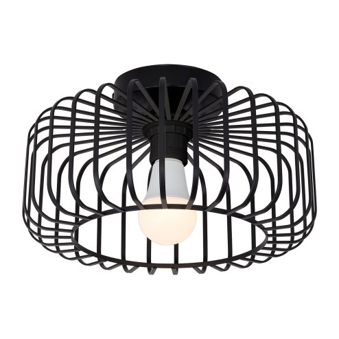 Living and Home Black Metal Wire Cage Flush Mount Ceiling Light, E27 Single Lamp Holder Industrial Ceiling Lamp with 3 Color LED Bulb, Wall Controlled Lighting Fixture