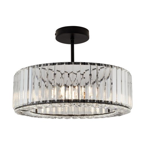Living and Home 35cm Round Black 3-Light Crystal Flush Mount Ceiling Light, Metal Frame Vertical Crystal Ceiling Lamp with E27 Sockets, Max 40W Per Bulb, Bulbs Not Included