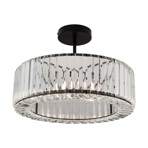 Living and Home 35cm Round Black 3-Light Crystal Flush Mount Ceiling Light, Metal Frame Vertical Crystal Ceiling Lamp with E27 Sockets, Max 40W Per Bulb, Bulbs Not Included