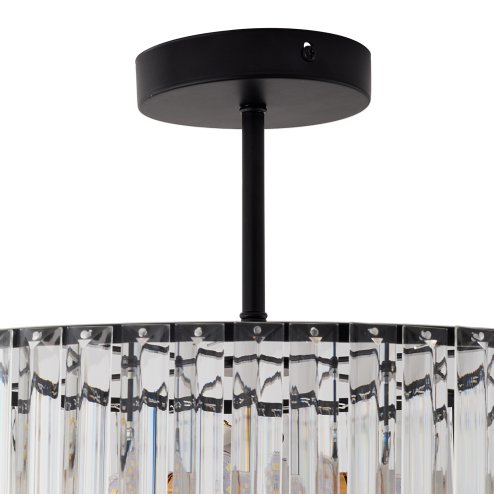 Living and Home 35cm Round Black 3-Light Crystal Flush Mount Ceiling Light, Metal Frame Vertical Crystal Ceiling Lamp with E27 Sockets, Max 40W Per Bulb, Bulbs Not Included