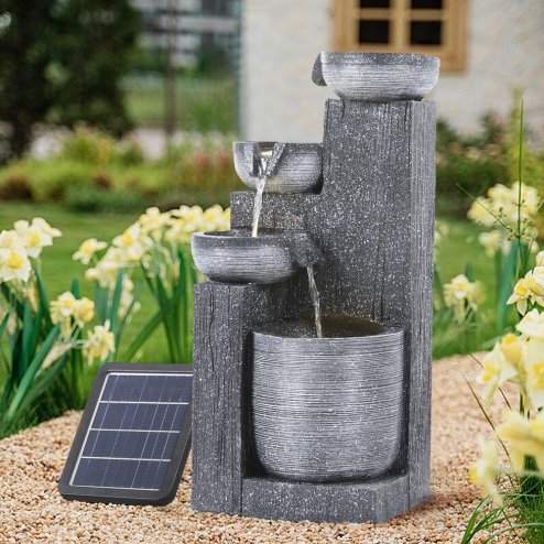 Living and Home Outdoor Solar-Powered Water Fountain Rockery Decor with LED Light, Cascading Stone Effect Water Feature