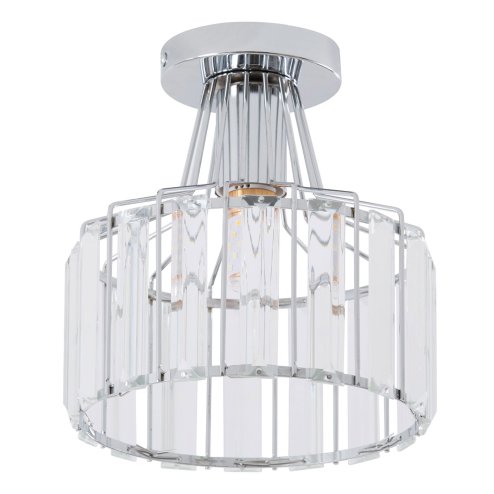Living and Home 19cm Chrome Cylinder Crystal Flush Mount Ceiling Light, E27 Single Lamp Holder Metal Frame Corridor Ceiling Lamp (Bulbs Not Included)