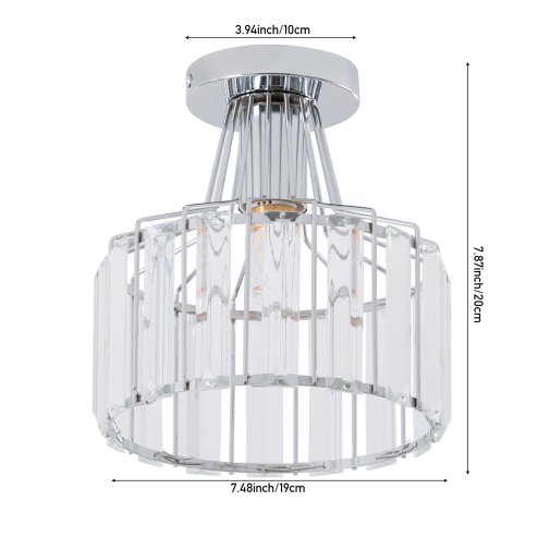 Living and Home 19cm Chrome Cylinder Crystal Flush Mount Ceiling Light, E27 Single Lamp Holder Metal Frame Corridor Ceiling Lamp (Bulbs Not Included)