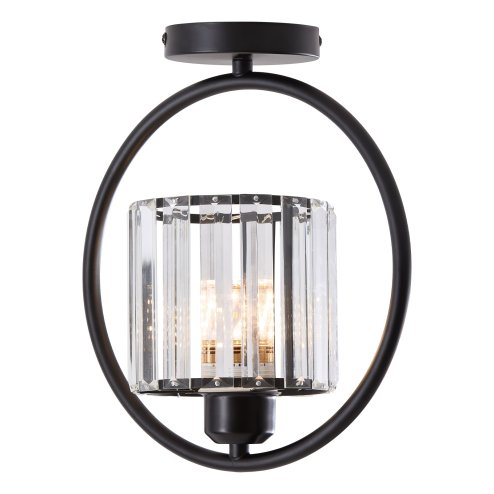 Living and Home Black Round Ring Semi Flush Mount Ceiling Light, Vertical Crystal Shade E27 Single Bulb Hallway Ceiling Lamp (Bulbs Not Included)