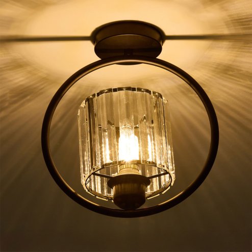 Living and Home Black Round Ring Semi Flush Mount Ceiling Light, Vertical Crystal Shade E27 Single Bulb Hallway Ceiling Lamp (Bulbs Not Included)