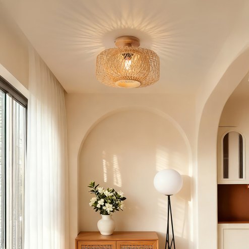 Living and Home E27 Bamboo-woven Ceiling Light