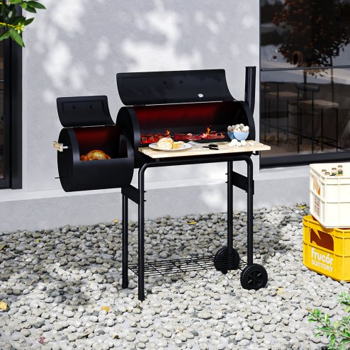 Living and Home Portable Outdoor Charcoal BBQ Grill with Offset Smoker