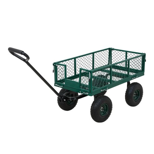 Living and Home 500lbs Heavy Duty Garden Trolley Cart On Wheels, Utility Wagon with Removable Sides & Pneumatic Tires, Green