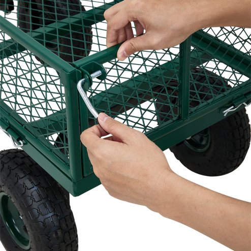 Living and Home 500lbs Heavy Duty Garden Trolley Cart On Wheels, Utility Wagon with Removable Sides & Pneumatic Tires, Green