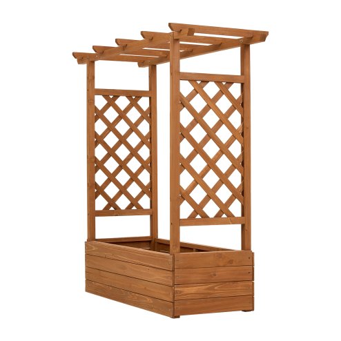 Living and Home Raised Garden Bed with Integrated Trellis and Overhead Slats, 110cm W x 44.5cm D x 113 cm H