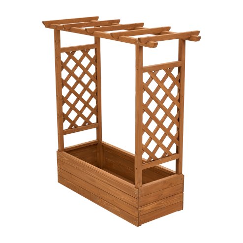 Living and Home Raised Garden Bed with Integrated Trellis and Overhead Slats, 110cm W x 44.5cm D x 113 cm H