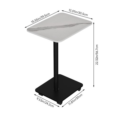 Living and Home C Shaped Side Table with Wheels, White Marble