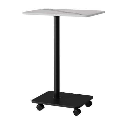 Living and Home C Shaped Side Table with Wheels, White Marble
