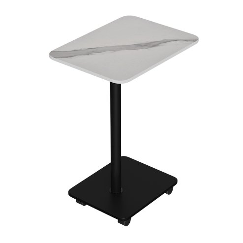 Living and Home C Shaped Side Table with Wheels, White Marble