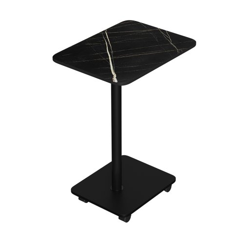 Living and Home C Shaped Side Table with Wheels, Black Marble