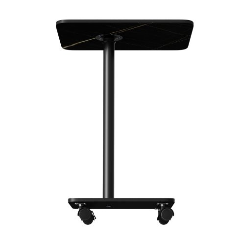Living and Home C Shaped Side Table with Wheels, Black Marble