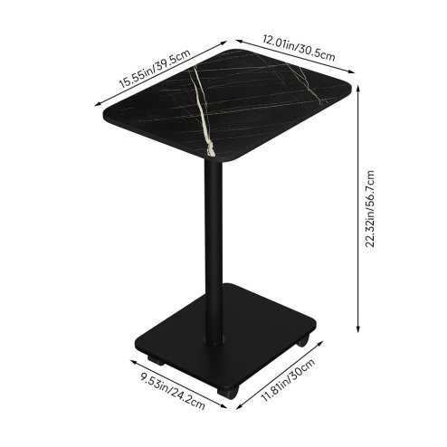 Living and Home C Shaped Side Table with Wheels, Black Marble