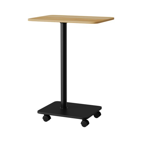 Living and Home C Shaped Side Table with Lockable Wheels, Natural Wood