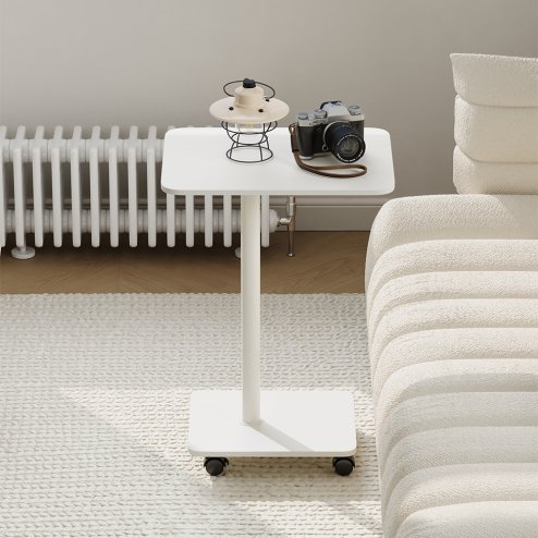 Living and Home C Shaped Side Table with Lockable Wheels, White