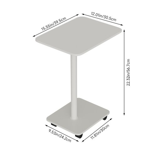 Living and Home C Shaped Side Table with Lockable Wheels, White