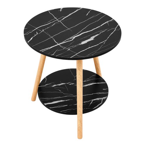 Living and Home 50cm Black Double-Tier Round Wooden Side Table