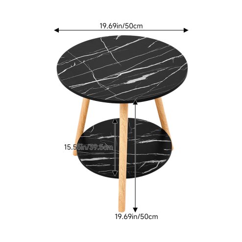 Living and Home 50cm Black Double-Tier Round Wooden Side Table