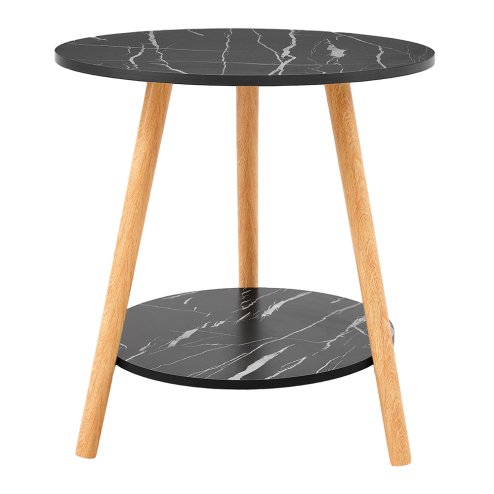 Living and Home 50cm Black Double-Tier Round Wooden Side Table