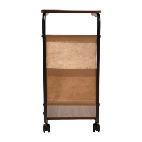 Living and Home C-Shaped Side Table with Storage Bag, Dark Walnut
