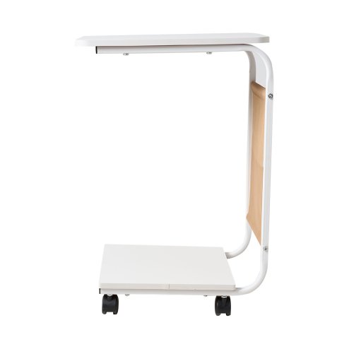 Living and Home C-Shaped Side Table with Storage Bag, White