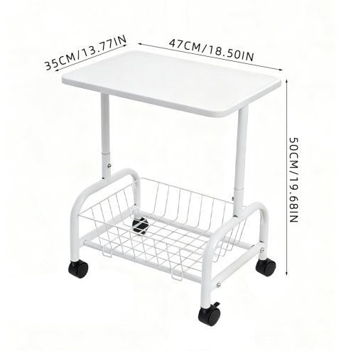 Living and Home Mobile Side Table with Lower Basket, White