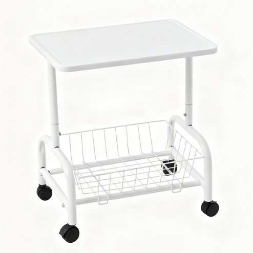 Living and Home Mobile Side Table with Lower Basket, White