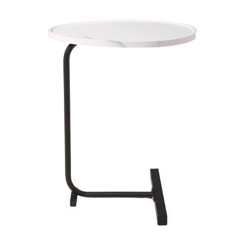Living and Home C-Shaped Oval Grooved Side Table, White Marble