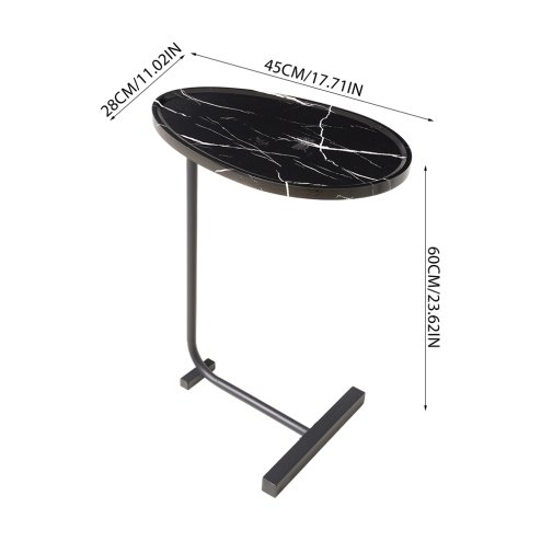 Living and Home C-Shaped Oval Grooved Side Table, Black Marble